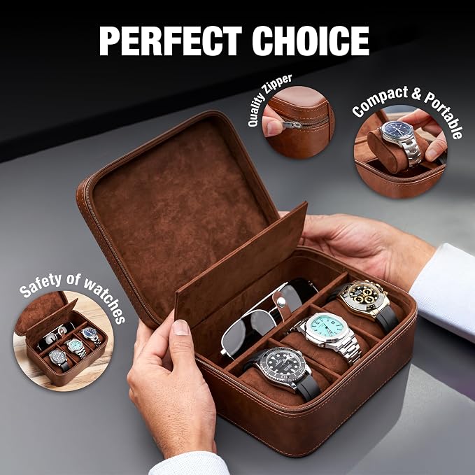 Awesometik Luxury Travel PU Leather Watch Case. Watch Storage Organizer. Watch - Image 4