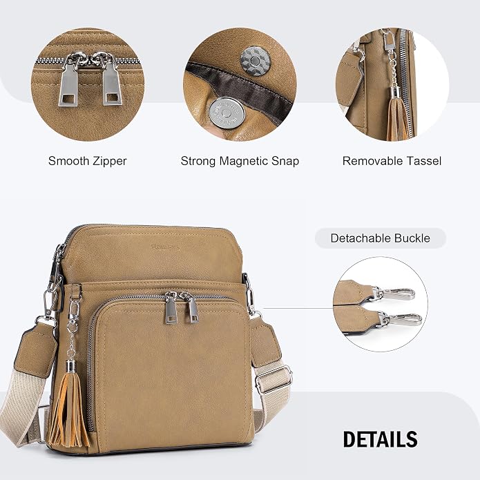 Crossbody Purse for Women, Lightweight Medium Crossbody Bag Soft Leather - Image 6