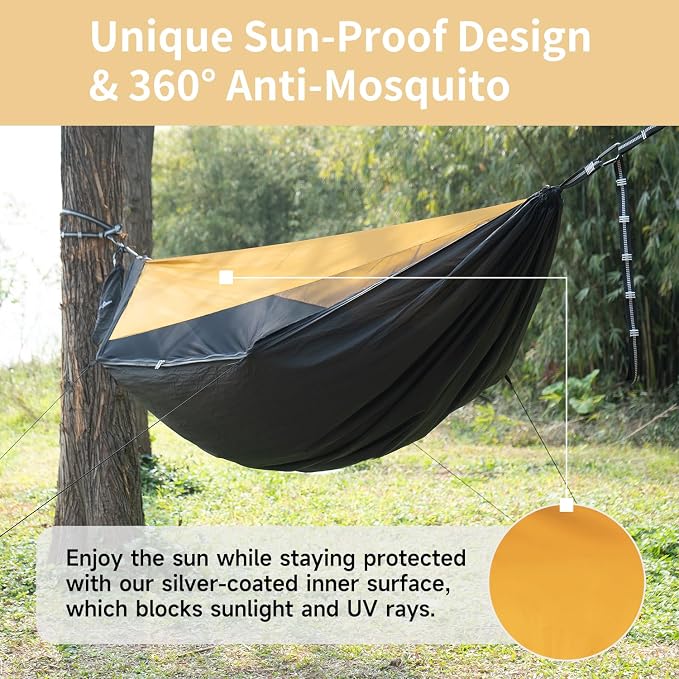 Camping Hammock with Mosquito Net and Sunshade, Backpacking Hammock with Ridge - Image 2