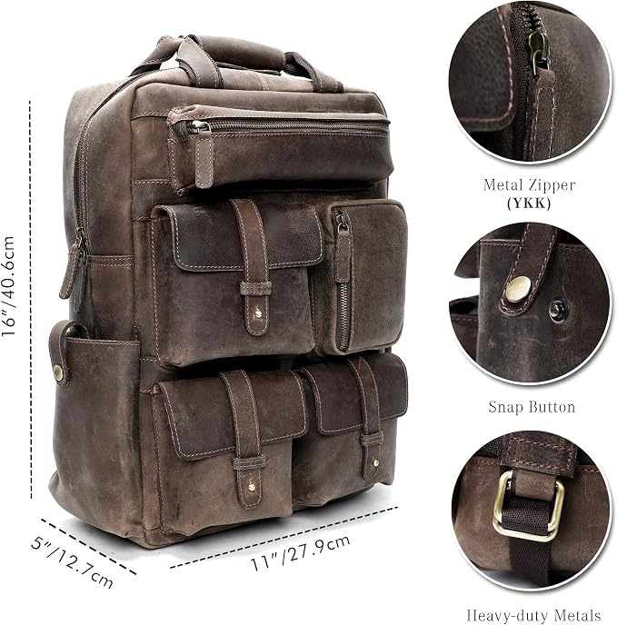 Handmade Leather Backpack for Men and Women, 15.6 Inch Laptop Bag, Genuine - Image 5