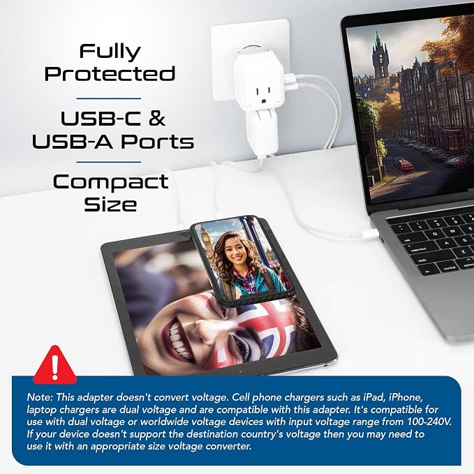 Ceptics UK, Ireland Power Adapter Travel, Safe Dual USB & USB-C 3.1A - Image 3