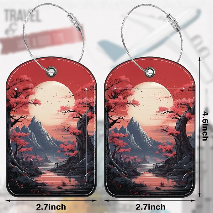 2 PCS Leather Luggage Tag for Suitcase Japanese Mountains Travel Suitcase Labels - Image 2