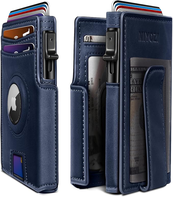 Airtag Wallet for Men, with Money Clip 10 Cards Metal Case Smart Slim Pop Up by Miyozi