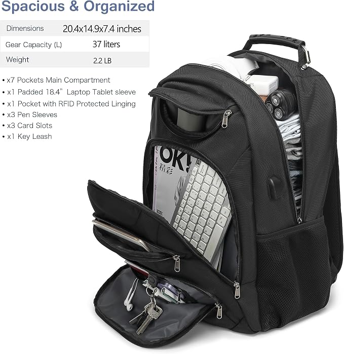 Extra Large Laptop Backpack for Men, 37L Gaming Laptop Backpack, 18.4Inch - Image 5
