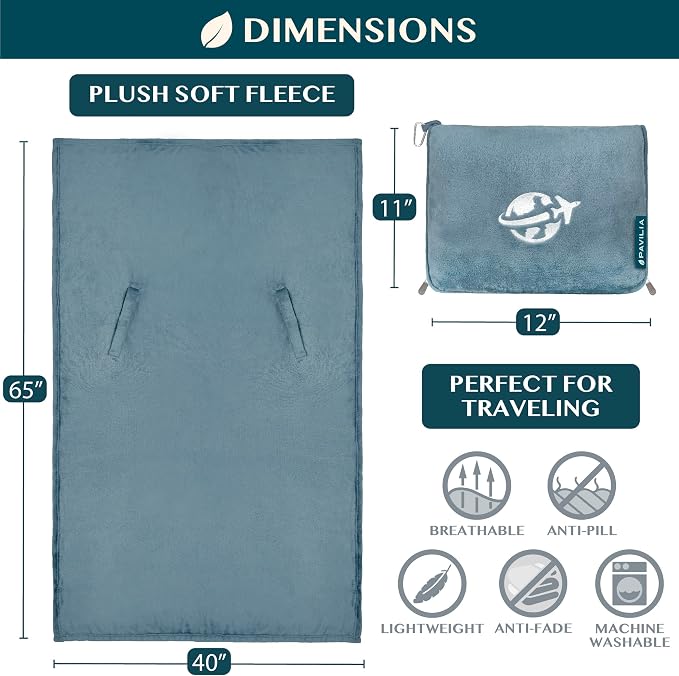 PAVILIA Travel Blanket and Pillow, Arms Opening Airplane Blankets - Image 7