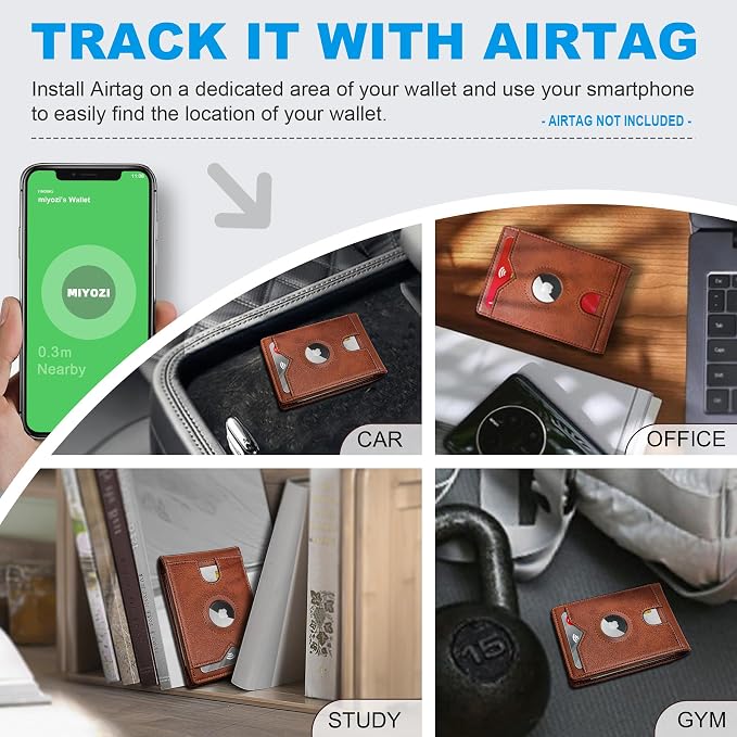 Airtag Wallet for Men, with Cash Pocket 2 ID Window 13 Cards, Slim Leather - Image 3
