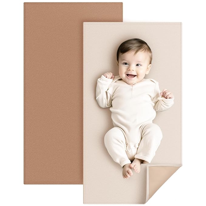 Konssy Faux Leather Baby Changing Mat 2 Pack, Waterproof, Wipeable & Portable by Konssy