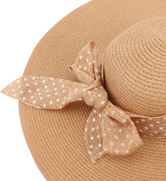 DRESHOW Beach Hats for Women Big Straw Wide Brim Summer Hat Floppy Foldable - Image 6
