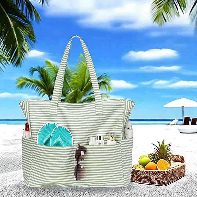 LEDAOU Large Beach Tote Bag Women Waterproof Sandproof Zipper Beach Tote Bag - Image 4