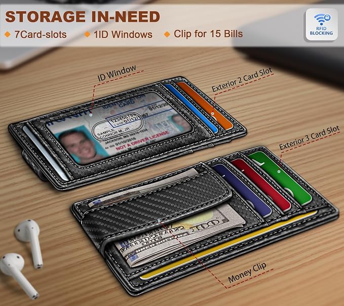 BULLIANT Men Wallet, Slim Leather Wallet Money Clip Card Hodler - Image 2