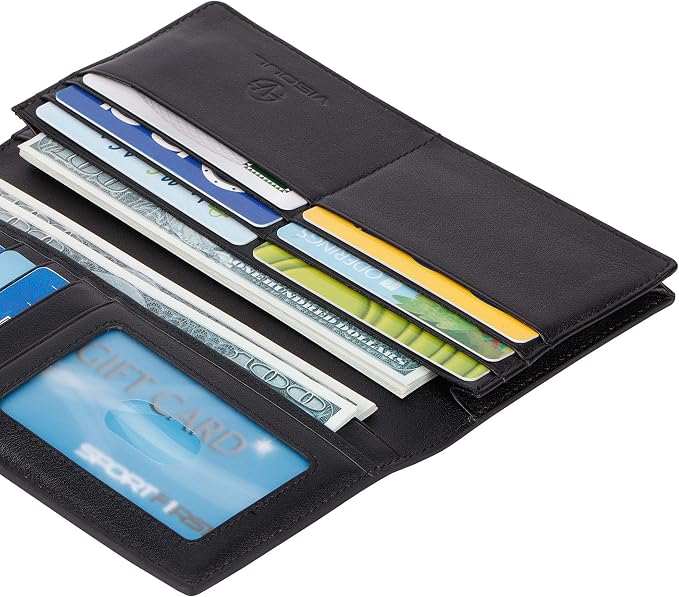 VISOUL Mens Leather Long Checkbook Bifold Wallets - Image 6