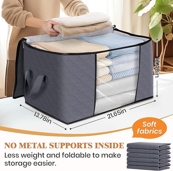 Fab totes 6 Pack Clothes Storage, Foldable Thick Fabric Blanket Storage Bags - Image 2
