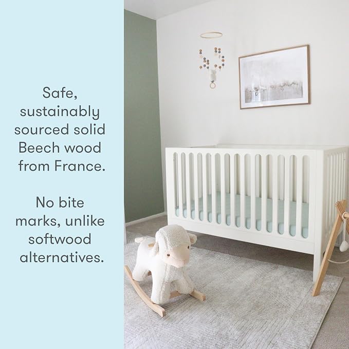 Newton Baby Galileo Standard Crib, Solid Beech Wood in Warm White Color - Image 2