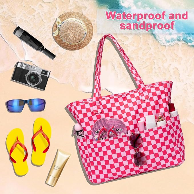 LEDAOU Large Beach Tote Bag Women Waterproof Sandproof Zipper Beach Tote Bag - Image 5