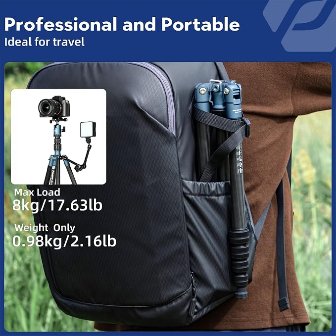 Fotopro 59" Carbon Fiber Travel Tripod, Compact Camera Tripod - Image 2