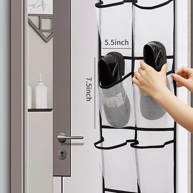 Over The Door Shoe Organizer, 14 Large Mesh Pockets Hanging Shoe Rack - Image 3