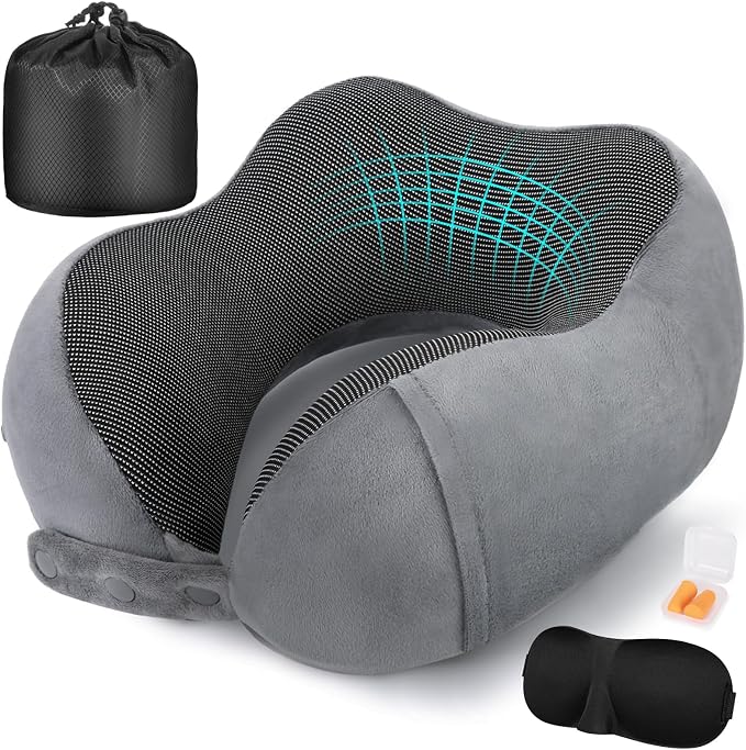 Neck Pillow for Traveling, Travel Pillows for Airplanes, 100% Pure Memory Foam by CIRORLD