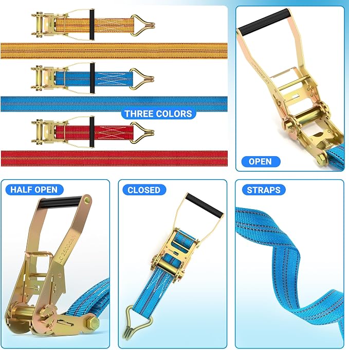 4Pack Heavy Duty Ratchet Straps, 2” 32Ft Ratchet Tie Down Strap, Tie Down - Image 7