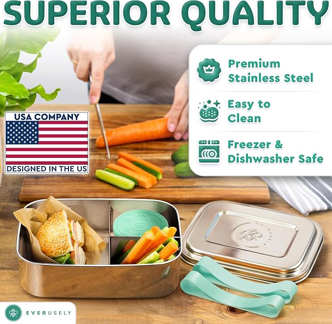 Everusely - Bento Box - Green, 60oz / 1.8 L - Stainless Steel Lunch Box - 3 - Image 6