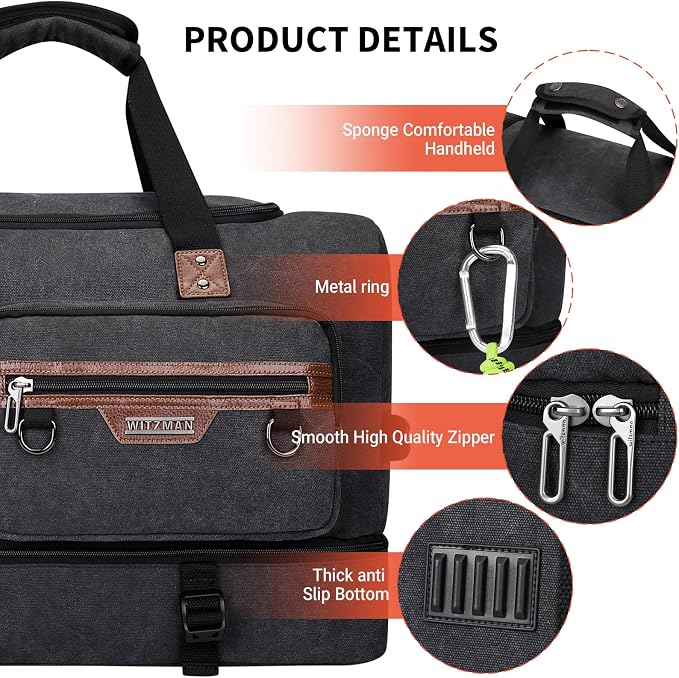 WITZMAN Canvas Weekender Bag Mens Overnight Bag - Image 6
