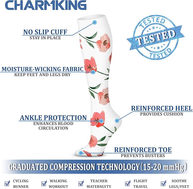 CHARMKING Compression Socks for Women & Men Circulation 15-20 mmHg is Best - Image 5