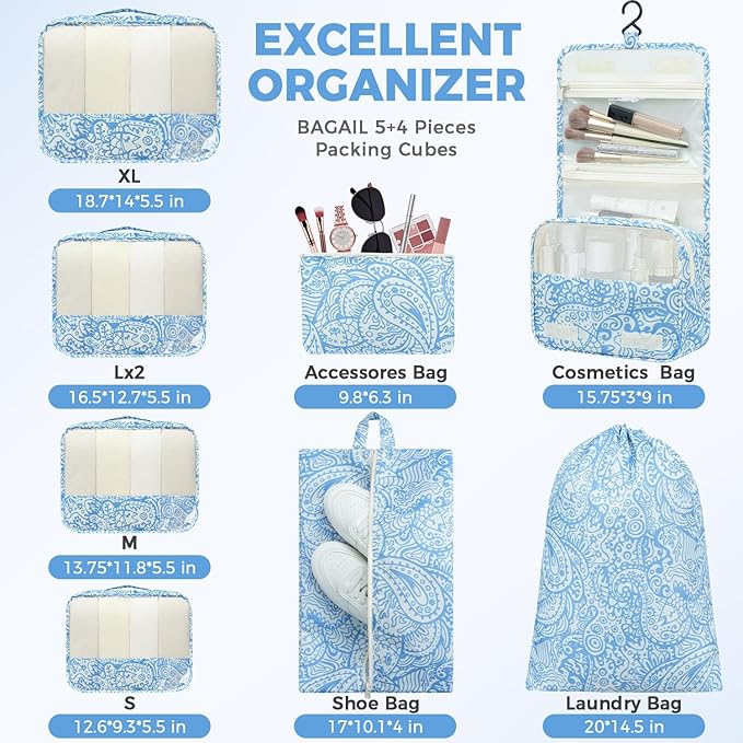BAGAIL 9 Set Packing Cubes Luggage Packing Organizers - Image 4