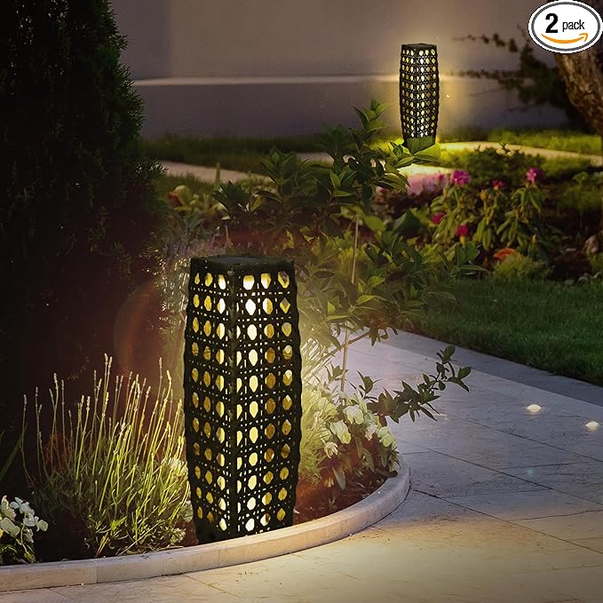Solar Powered Outdoor Floor, 2 Piece Solar Outdoor Floor Lamps Lanterns by OLYMSOLD