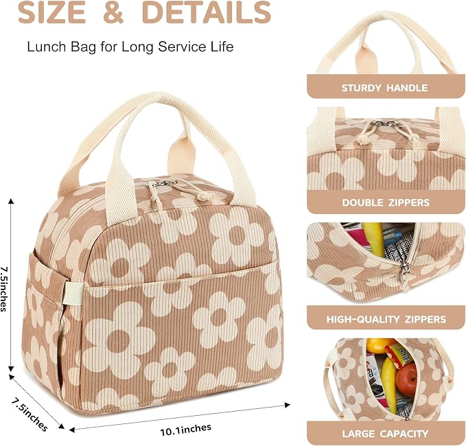 Bluboon Lunch Bag for Women Men Cute Corduroy Lunch Tote Bags Reusable - Image 2