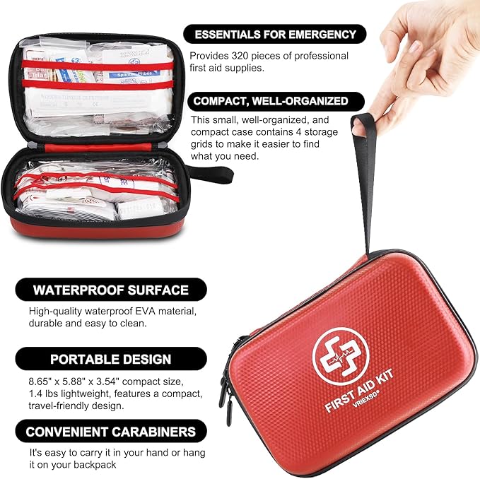 Premium First Aid Kit, 320 Piece Waterproof Hard Shell Eva First Aid Kit - Image 4