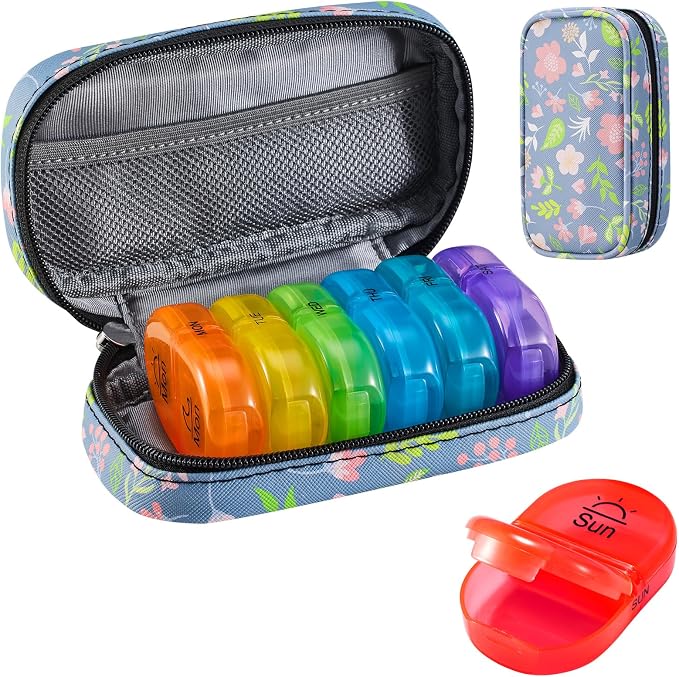 Serfeymi Weekly Travel Pill Organizer 2 Times A Day AM PM Upgraded Rainbow Pill by Serfeymi