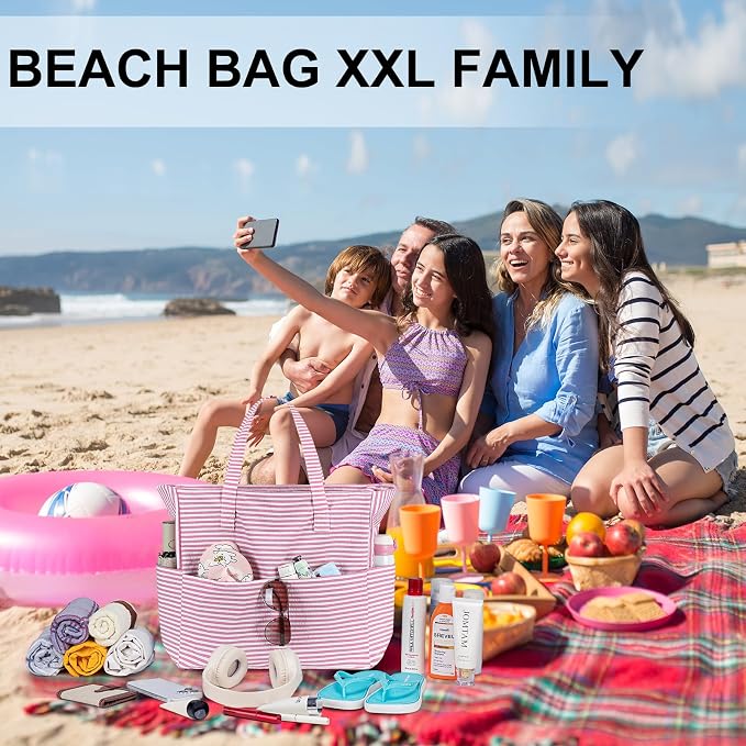 LEDAOU Large Beach Tote Bag Women Waterproof Sandproof Zipper Beach Tote Bag - Image 8