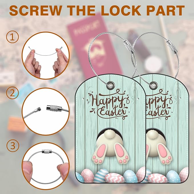 2 PCS Leather Luggage Tags for Suitcase Bunny Bottom and Easter Eggs Travel - Image 4
