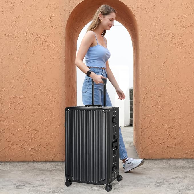 AnyZip Luggage Aluminium Frame Suitcase Hard Shell TSA Lock No Zipper 28In Black - Image 2