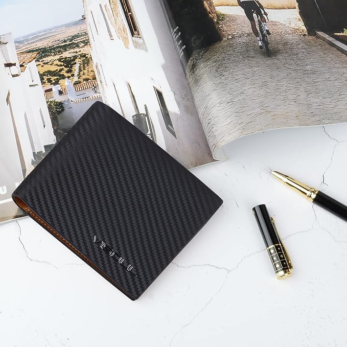 VISOUL Mens Carbon Fiber Leather Bifold Wallet - Image 7