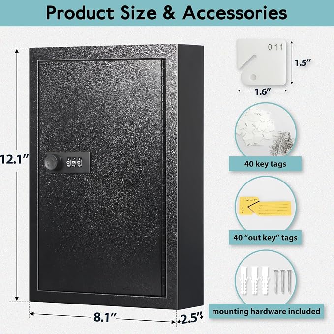 KYODOLED Locking Key Cabinet, 40 Key Storage Lock Box - Image 2