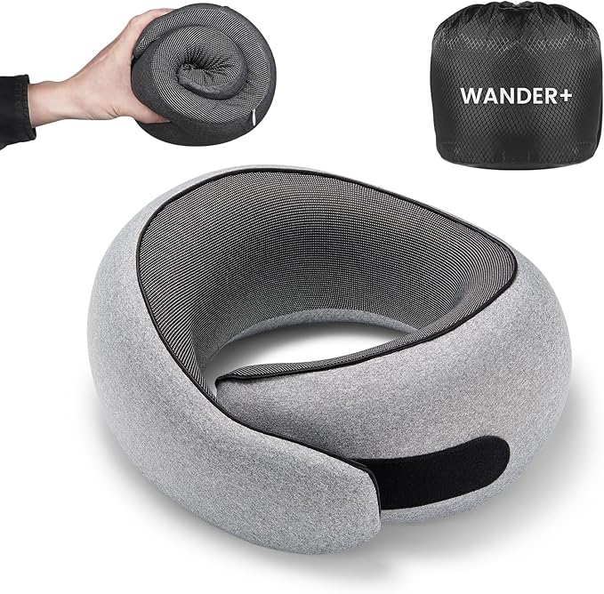 WANDER PLUS® Travel Pillow, 100% Pure Memory Foam Travel Neck Pillow Airplane by WANDERPLUS