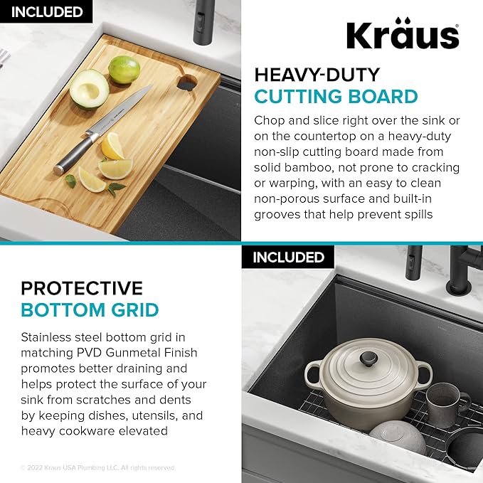 KRAUS Kore 23 Inch Undermount Workstation 16 Gauge Black Stainless Steel Single - Image 6
