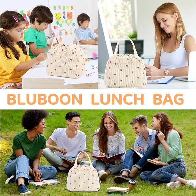 Bluboon Lunch Bag for Women Men Cute Corduroy Lunch Tote Bags Reusable - Image 8