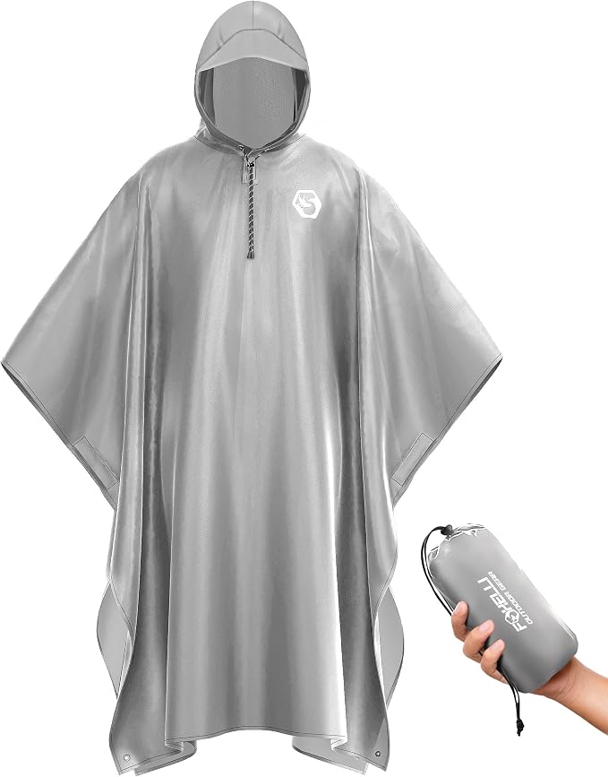 Foxelli Rain Poncho for Adults – Extra Long Reusable Waterproof Raincoat by FOXELLI