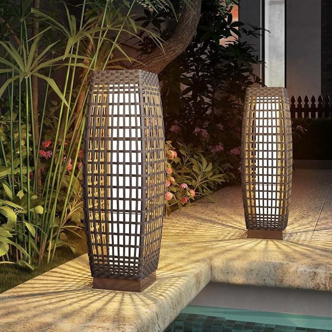 Grand patio Outdoor Floor Lamp Solar Powered Lantern Water-Resistant Wicker by GrandPatio