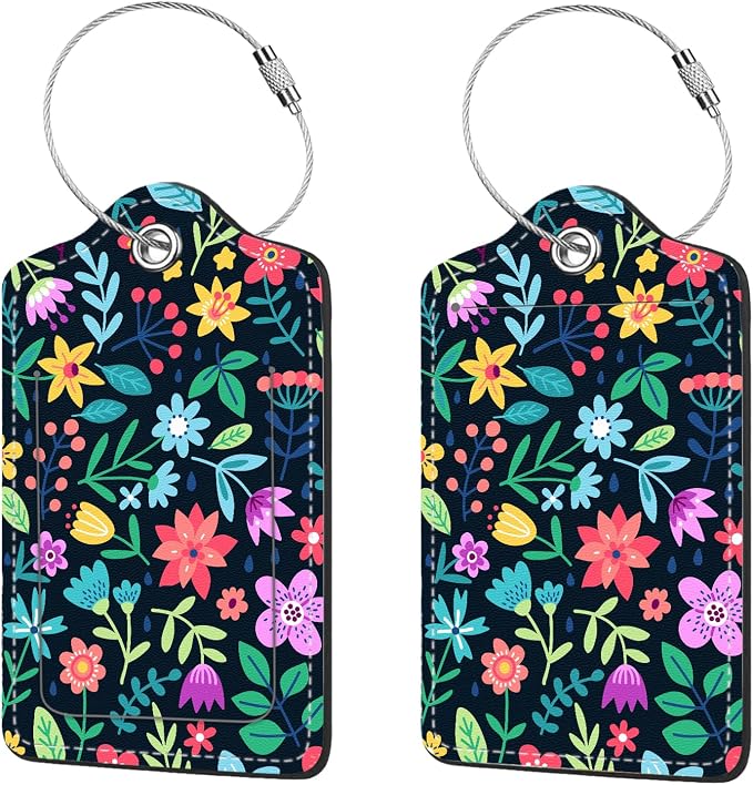 2 Pcs Luggage Tags for Suitcase, Cute Unique PU Leather Travel Bag Tag by Anikathy