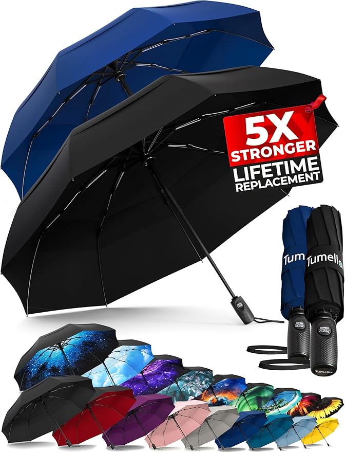 TUMELLA Strongest Windproof Travel Umbrella, Small Strong but Light Portable by Tumella