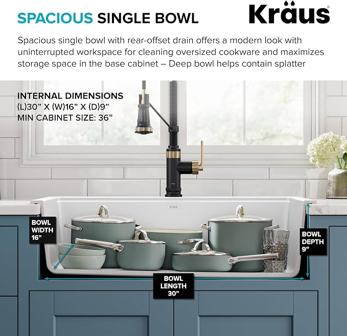 KRAUS Bellucci 33” Workstation Drop In Retrofit Farmhouse Single Bowl Granite - Image 7