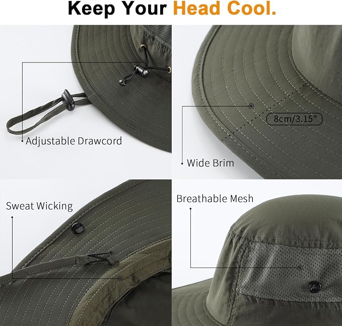 Home Prefer UPF50+ Mens Sun Hat Wide Brim Womens UV Protection Beach Bucket Hat - Image 5