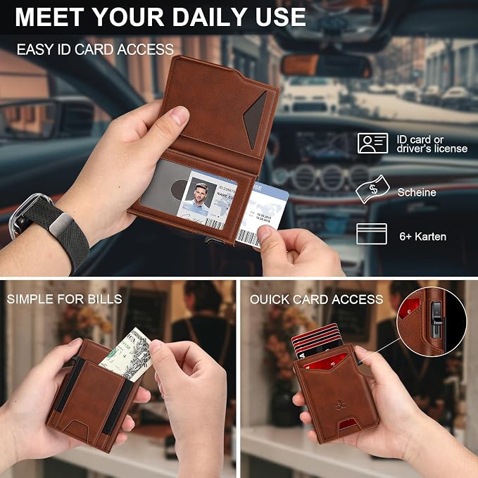 Wallet for Men Wallet with Slim Pop Up Card Holder 9-13 Cards, Bifold - Image 8