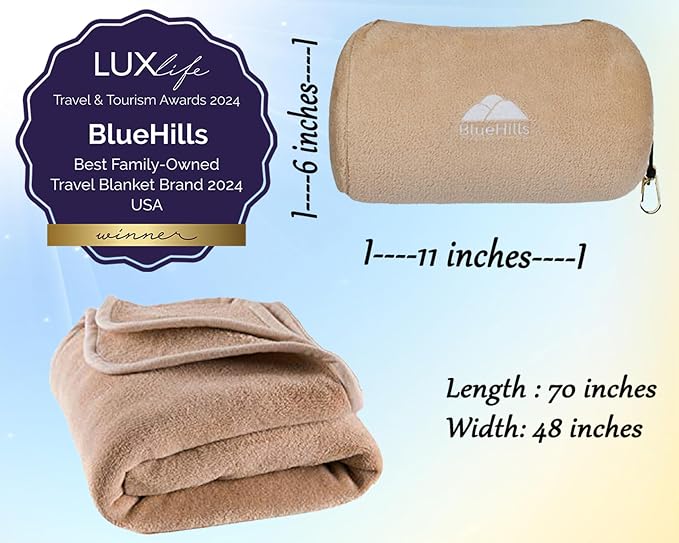 BlueHills Travel Blanket Pillow Rolled Premium Soft Plush Airplane Throw - Image 3