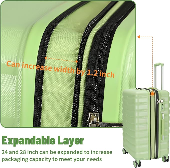 Lightweight Luggage with Spinner Wheels & YKK Zipper, 3-Piece Travel Suitcase - Image 8