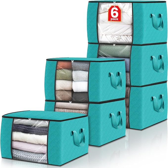 Fab totes 6 Pack Clothes Storage, Foldable Thick Fabric Blanket Storage Bags by Fabtotes