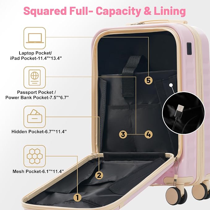 Merax Luggage Sets Front Opening, 2 Piece Hardshell Suitcase - Image 3