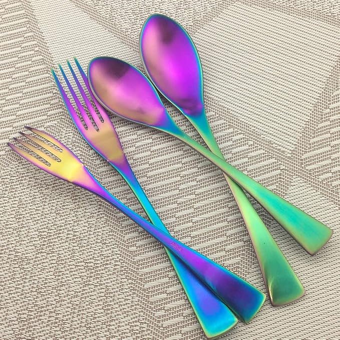 Rainbow Silverware Set, 6-Piece Stainless Steel Flatware Set Service - Image 4